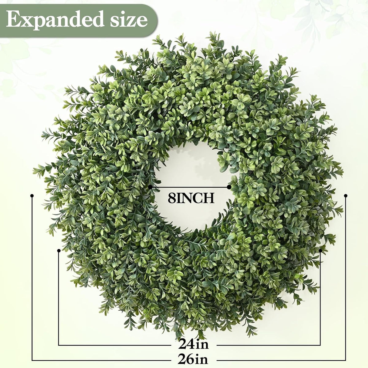 Waipfaru 26'' Fall Boxwood Wreath for Front Door Decor, Green