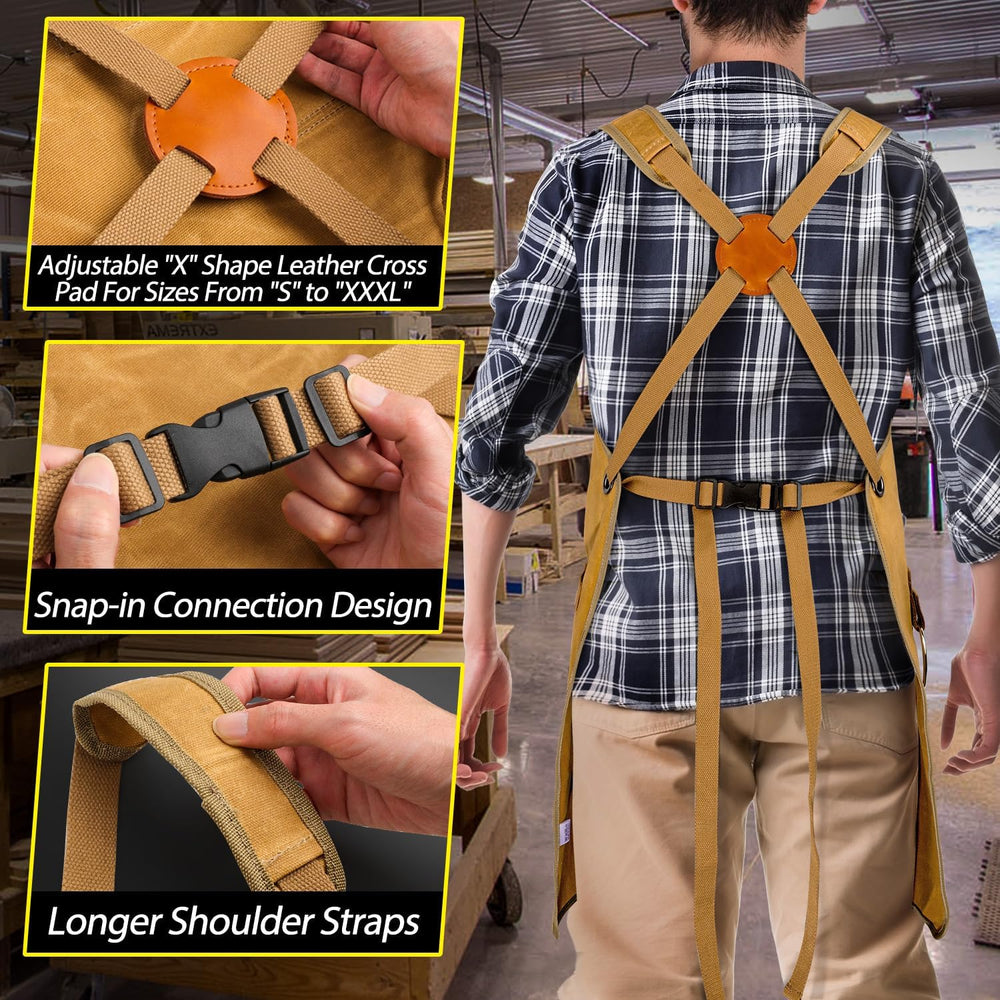 Woodworking Apron for Men, 20 oz Shop Apron Bib Work Apron 9 Tool Pockets