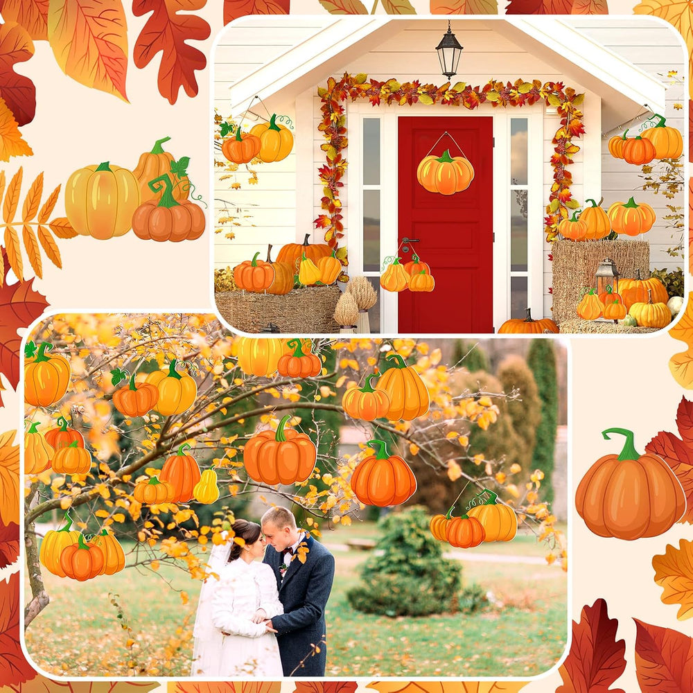 12 Pcs Fall Pumpkin Yard Sign with Stakes, 12 x 10'' Garden Lawn Stakes