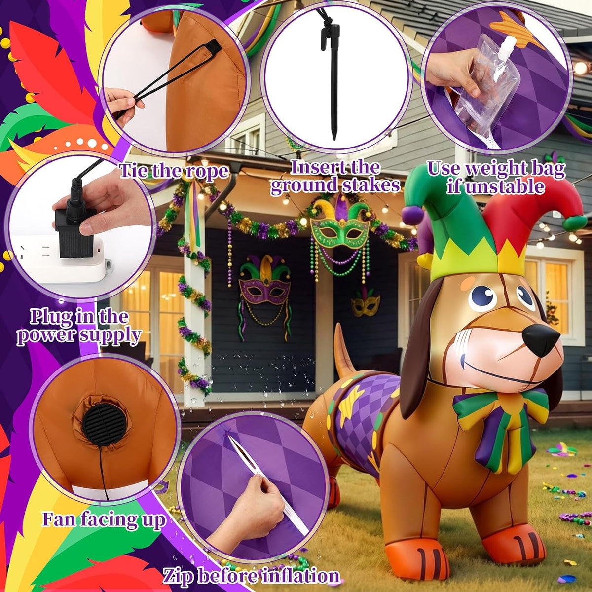 leyndo 5.3 ft mardi gras inflatable decorations led, close-up detail