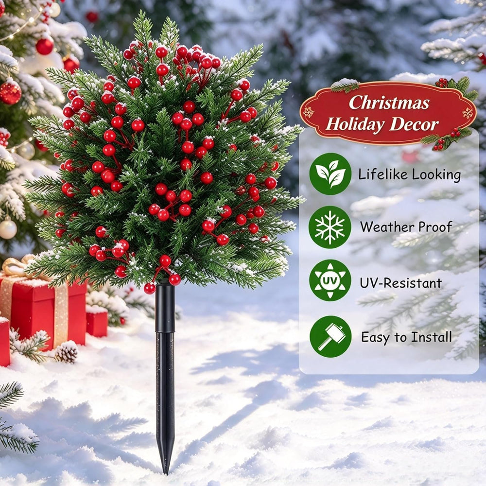 Artificial Christmas Flower Faux Norfolk Pine Berry Topiary Ball with Stake