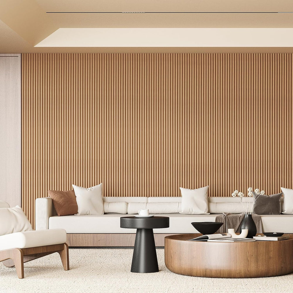 Art3d 108 x 5.7 in Fluted Wood Wall Paneling for Home Decor, Beaded Oak