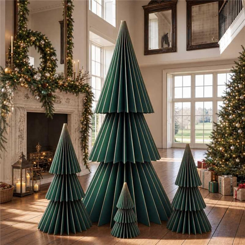 GlikCeil 4 Set Large Honeycomb Paper Christmas Tree Tall, Green