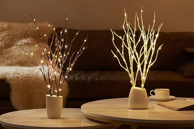 Birchlitland Lighted Brown Branches 18IN 70L Warm White Fairy Lights, LED Willow Branch Lights with Timer Battery Operated for Home Bedroom Living Room Vase Decoration