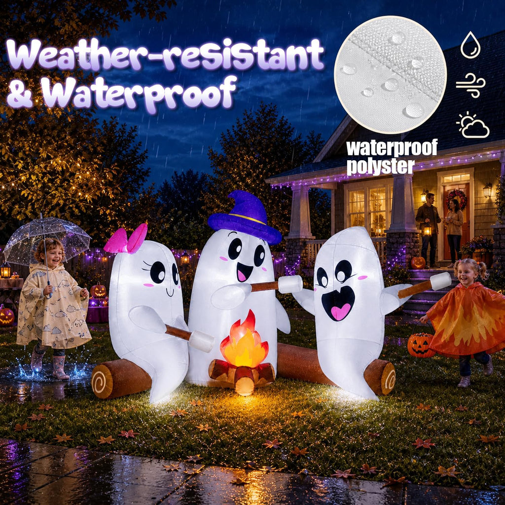 zukakii 6ft long halloween inflatables decorations outdoor campfire showing dimensions
