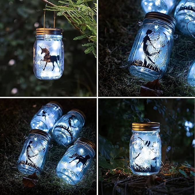 8 Pack Solar Fairy Star Firefly Jar Lid Lights - Waterproof Lantern Mason String Lights With Hangers for Regular Mouth Jars - Christmas Gifts (Cold White)