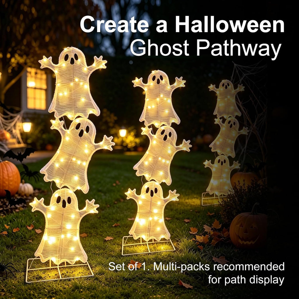 halloween decorations lighted 3 stacked ghosts, freestanding led, package contents