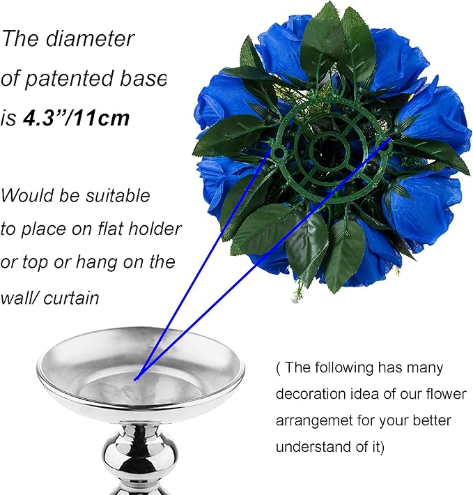 BLOSMON Royal Blue Artificial Flowers: 6 Pcs Fake Roses Flower Ball Centerpieces for Wedding Dinning Table - Faux Silk Kissing Bouquet with Base Floral Arrangement for Home Party Event Decor