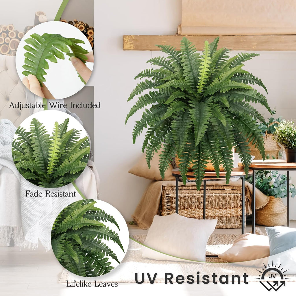 FOREST PRINCE 35" Ferns Artificial Bush Plants Large, 2 Artificial Boston Ferns with 39 Fronds for Outdoors Home Decor (2-Pack)
