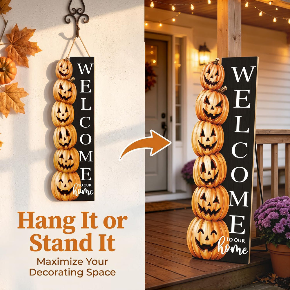 Halloween Welcome Sign for Front Door 41.5"×12.5" Spooky Pumpkin Ya...