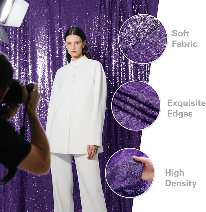 Purple Sequin Backdrop Curtain 4 Pieces 2FTx8FT Glitter Photography Backdrop for Party Wedding Birthday Christmas Decorations