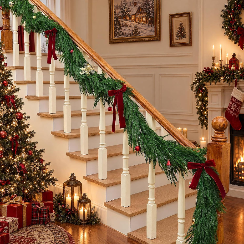 CLEANGOR 2Pcs 6FT Norfolk Pine Garlands for Christmas Decorations Indoor