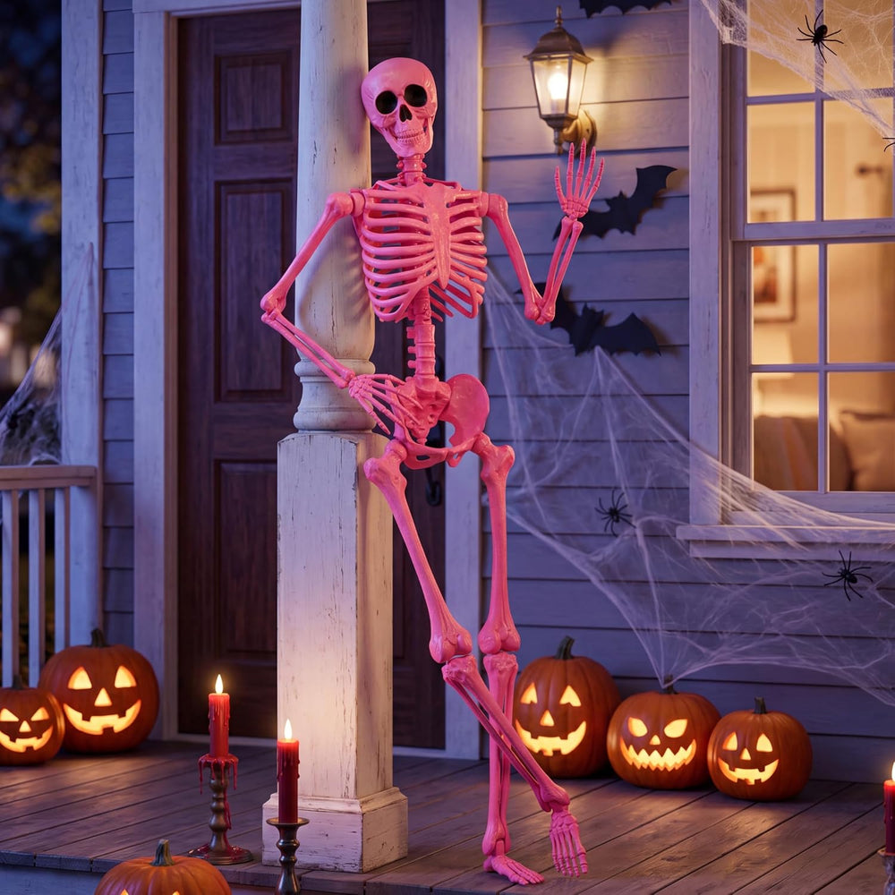 JOYIN 5 FT Halloween Skeleton Life Size, Stayable Posable Pink Skeleton Decor...