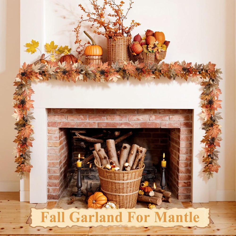 9 FT Lighted Fall Garland with Lights Autumn Automatic ON/Off Timer