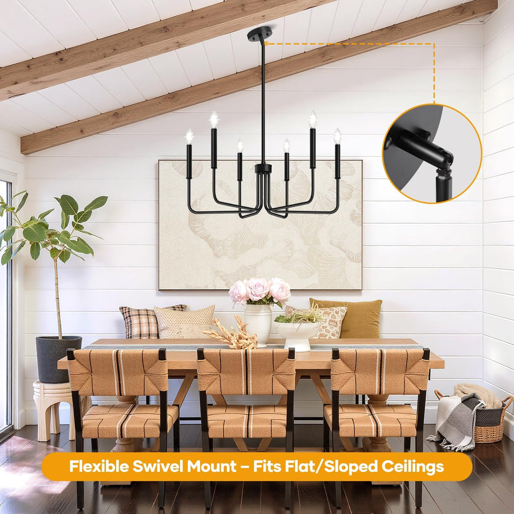 Black Chandelier, 6-Light Farmhouse Chandelier for Dining Room Lighting Fixtu...
