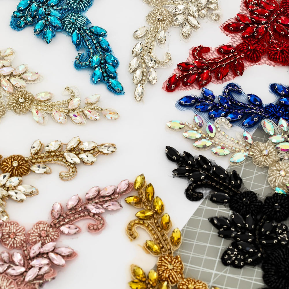 Pair Epaulettes Shoulder Patches for Dress,Beaded Rhinestones Appliques Embel...