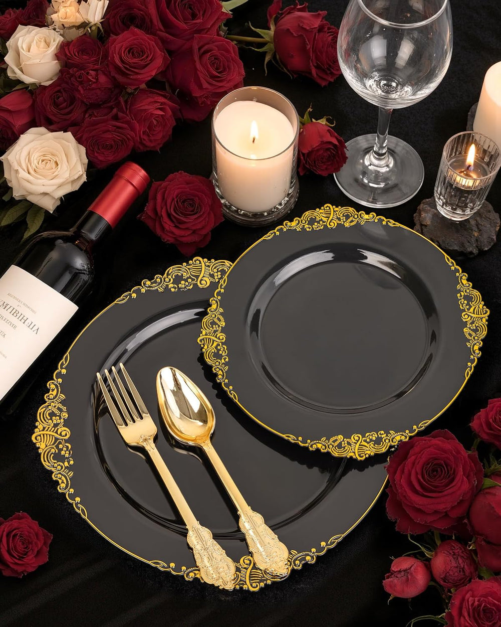 Nervure 100Pcs 10.25'' Black Plastic Plates, Party Plates for 100Guests