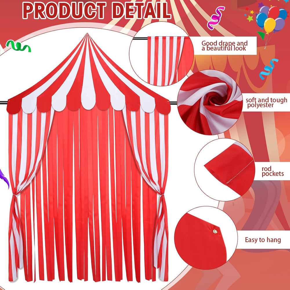 Breling 4 Pcs Carnival Circus Decor Backdrop Tent with Canopy, red White