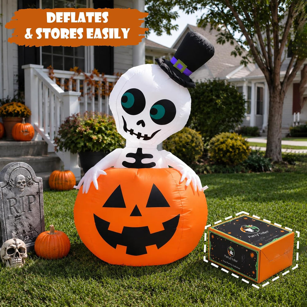 5FT Halloween Inflatable Pumpkin Skeleton LED Yard Decor