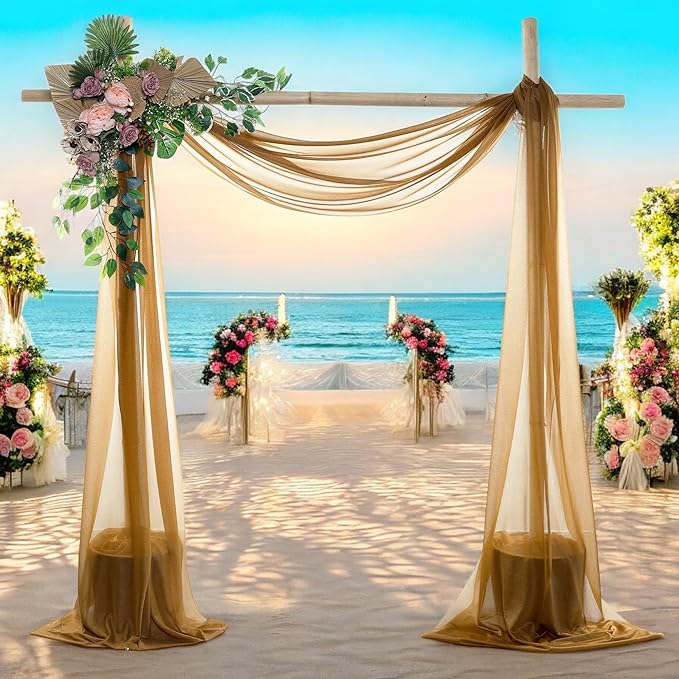 MDS Halloween Chiffon Draping Fabric - 2 Panel, 30" Wide x 30ft Long - Sheer Spooky Arbor & Canopy Drapery for Haunted House Backdrops, Party Ceilings, DIY Costumes & Themed Events - Mocha (Pack of 2)