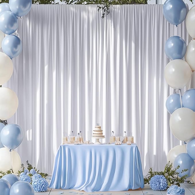 20ftx12ft Wrinkle Free White Backdrop Curtain, 4 Panels 12FT Height White Wedding Backdrop Drapes, Silky Polyester Back Drop Cloth for Birthday Photography Background Party Backdrop Draping