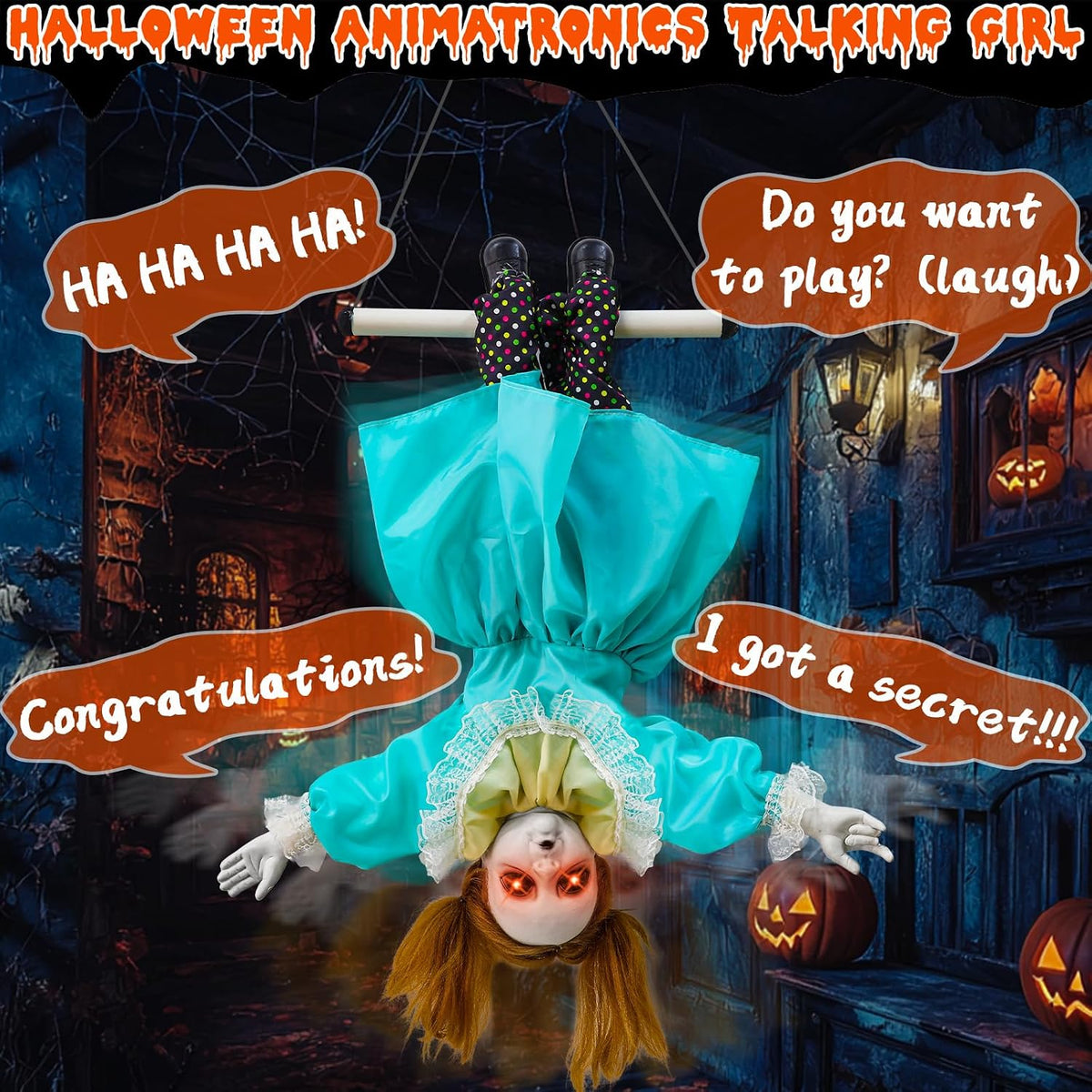 30'' Scary Halloween Animatronic Decorations Outdoor Hanging Swinging Girl
