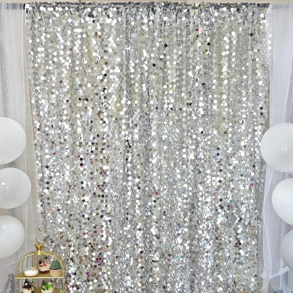 9FTx10FT Silver Sequin Backdrop 1 Panel,18MM Large Payette Sequins Backdrop, ...