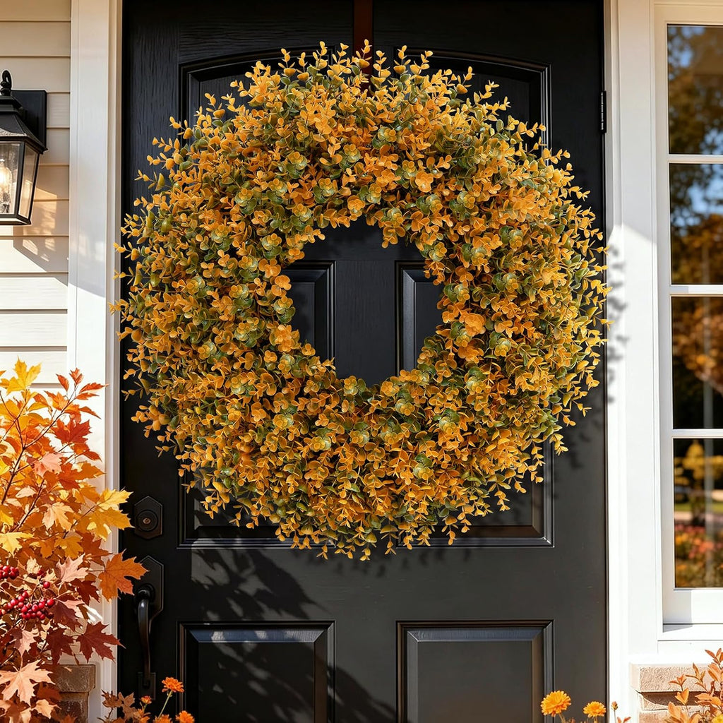 28 Inch Large Fall Boxwood Wreaths for Front Door Decoration(Orange)