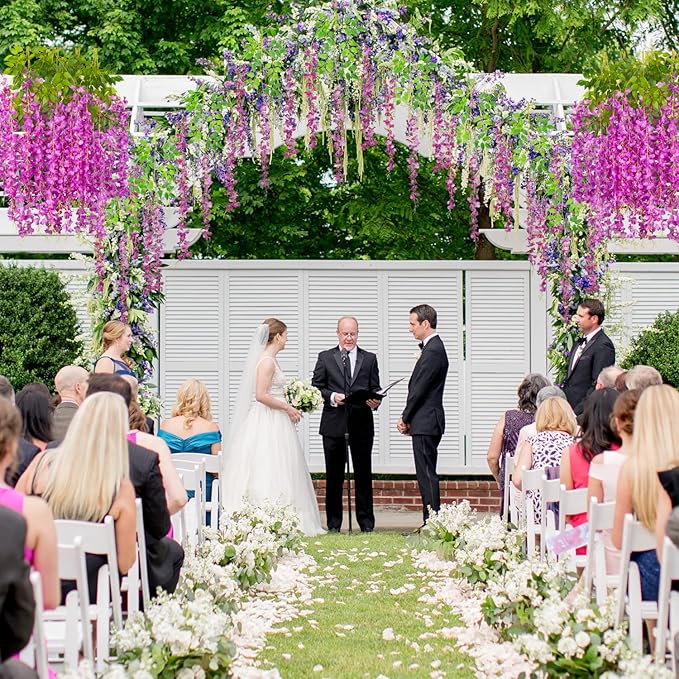 24 Pack Artificial Fake Wisteria Vine Ratta (3.75 Feet) Hanging Garland Silk Flowers String Home Party Wedding Decor(Purple)