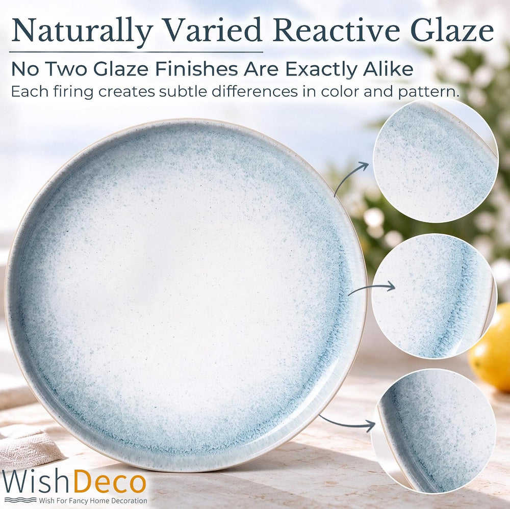 WishDeco Ceramic Dinner Plates Set of 6, Modern Blue Salad Plates 9 inch