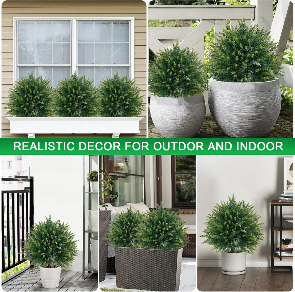 2 Pack Artificial Cedar Topiary Ball Trees with Ground Spike,23"
