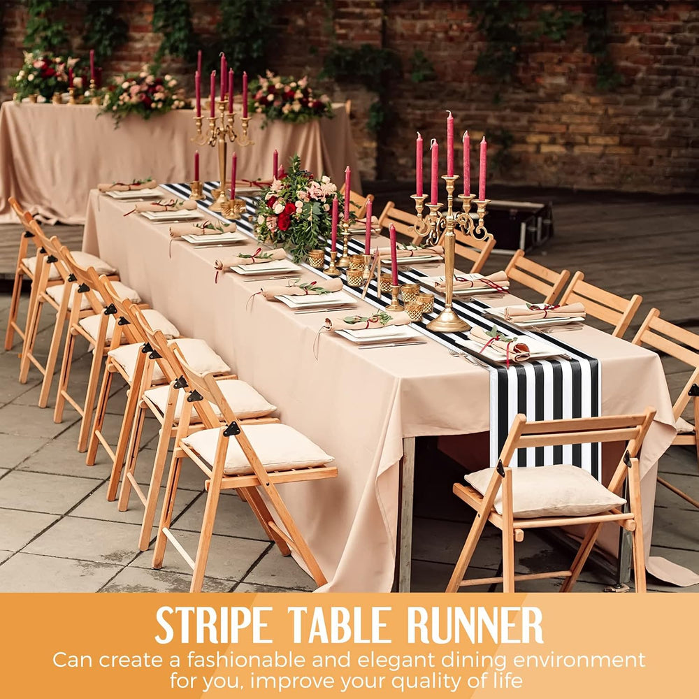 Breling 12 Pack Black and White Striped Table Runner, 12 x 108 Inches