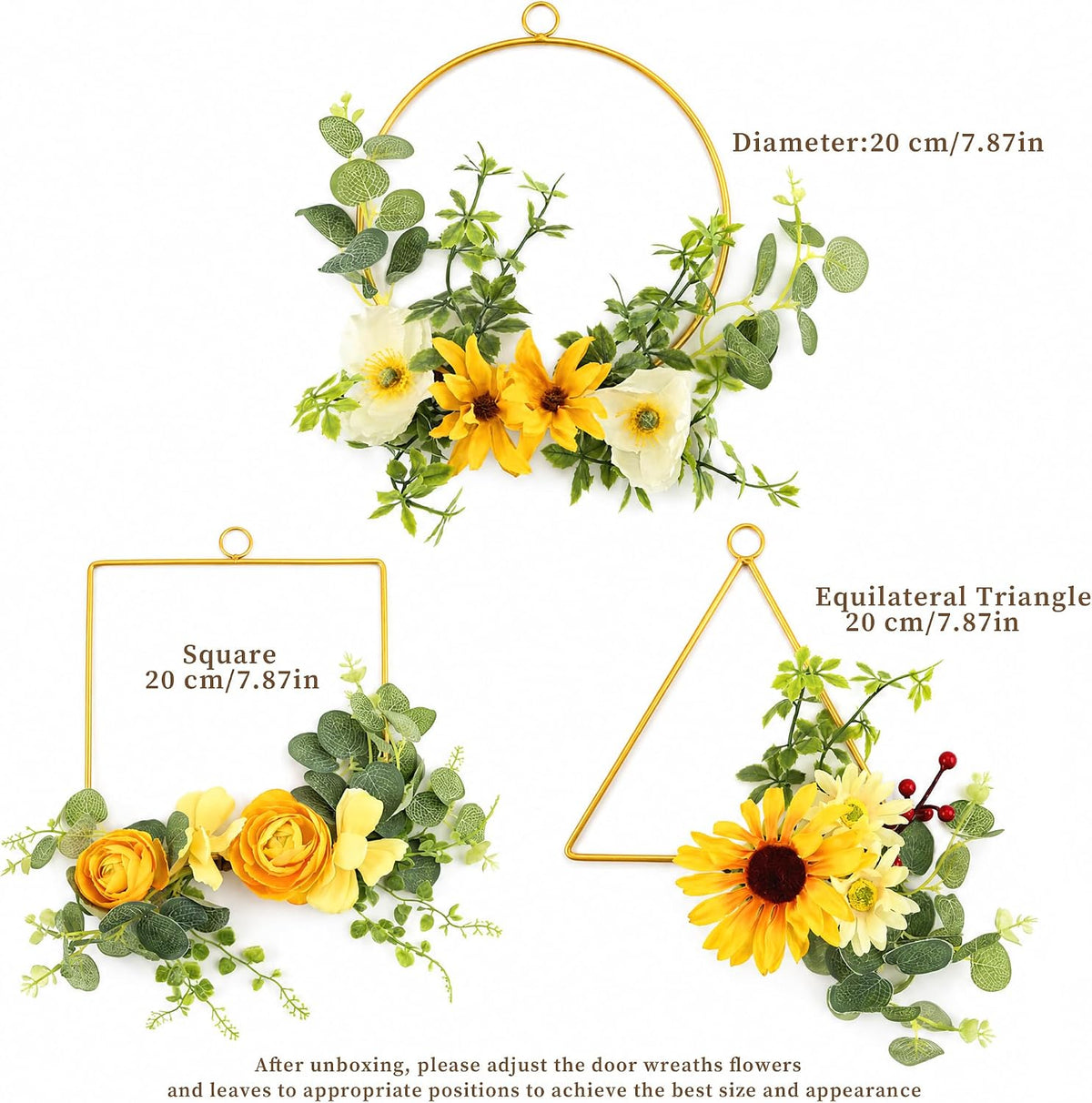 18 inch artificial sunflower wreath with burlap bow, close-up detail