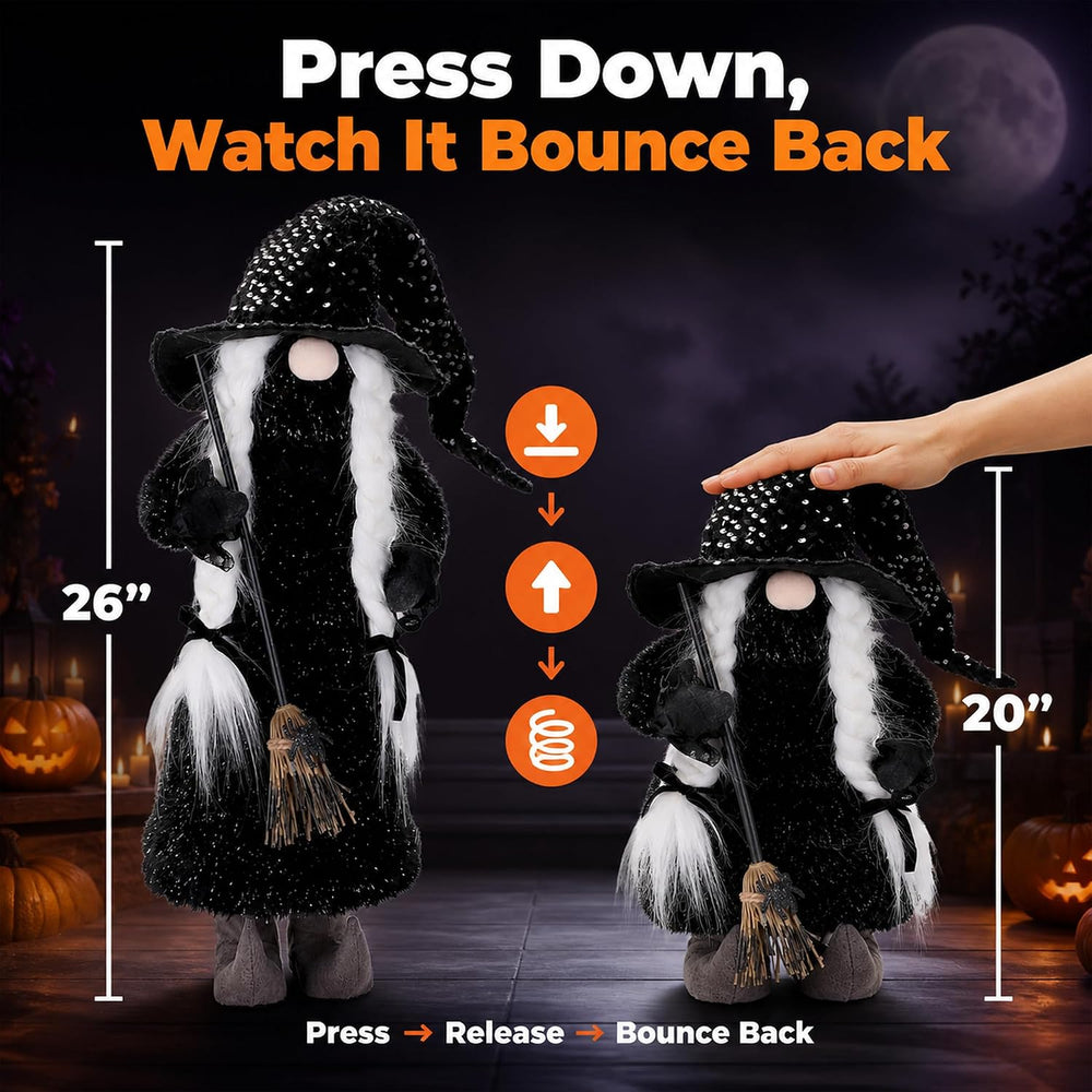 YZS Housm Halloween Plush Gnomes Decoration, 26 Inch Spring Loaded Witch Gnom...