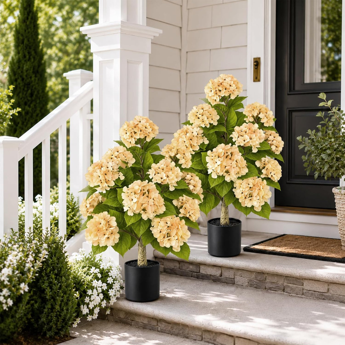 2 Pack Artificial Hydrangea Flowers Tree in Pot Fall Porch Decor Ourdoor