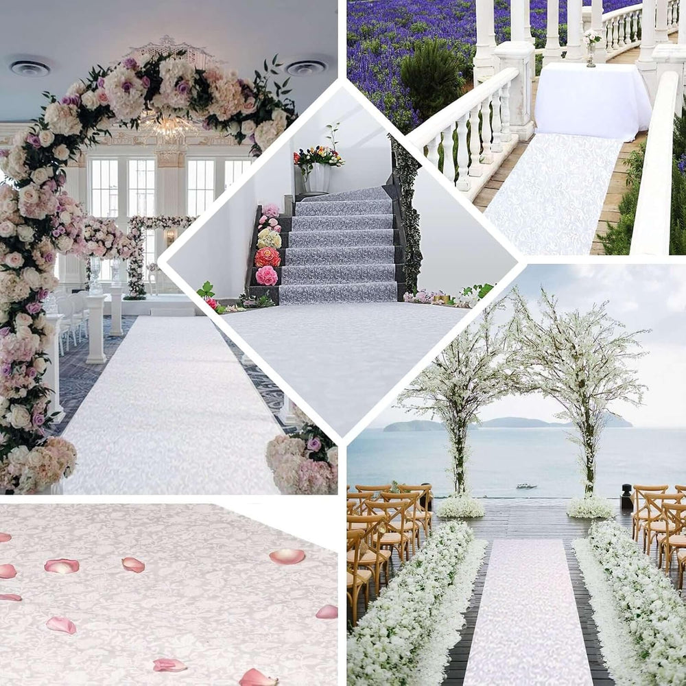 Efavormart 3ft x 100ft White Floral Lace Aisle Runner, Long Decorative Lace C...