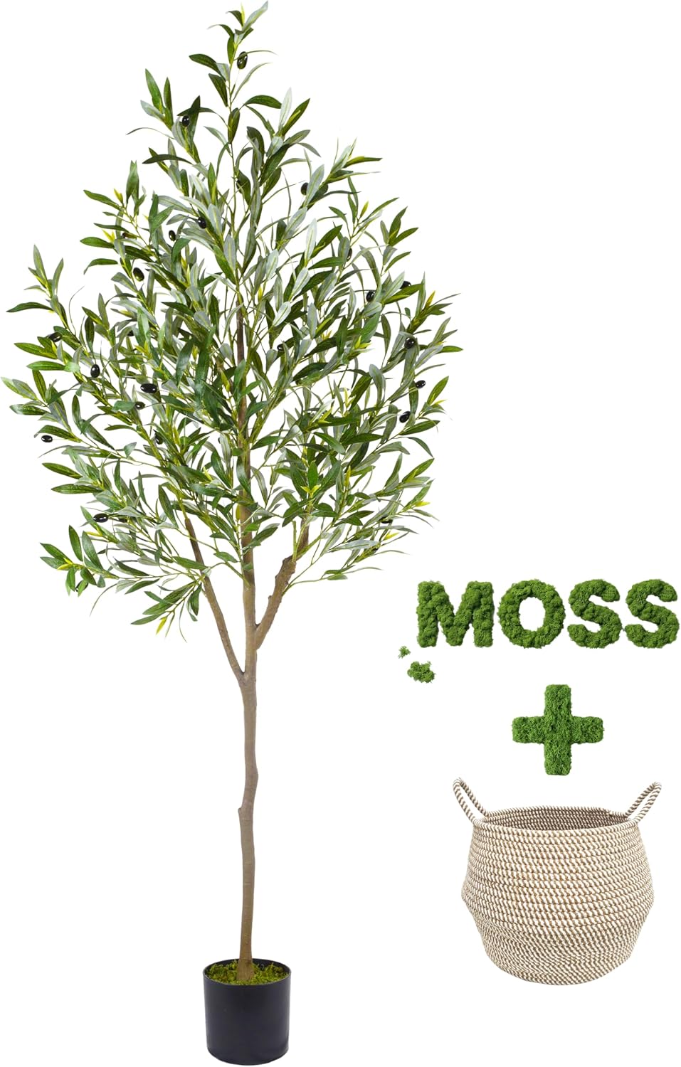 Warmplants Artificial Olive Tree 6ft Fake Plant with Woven Basket