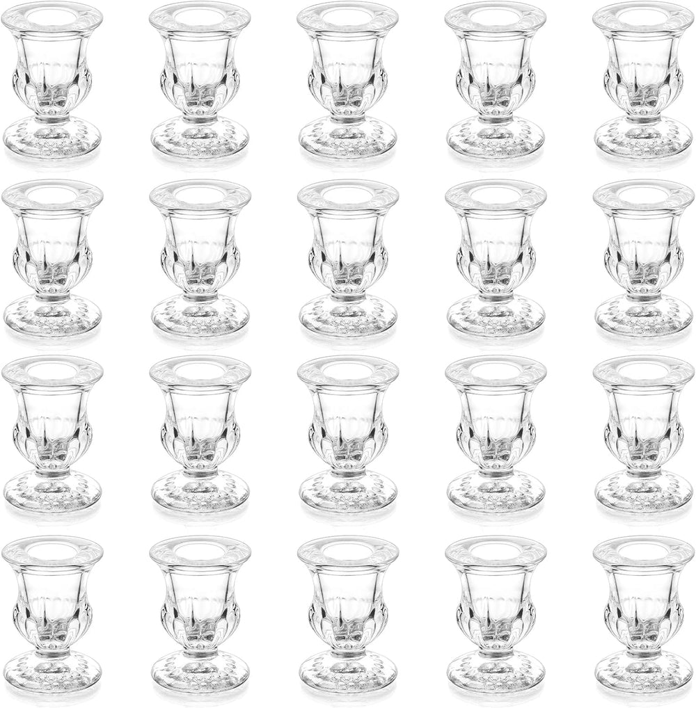 Romadedi Glass Taper Candle Holders, Clear, Pack of 20