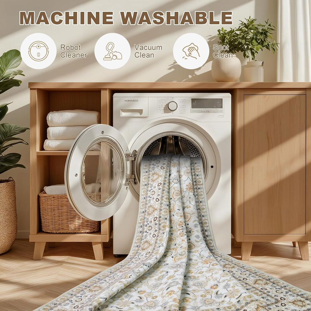 5x7 Area Rugs Living Room: Washable Vintage Rug for Bedroom Beige