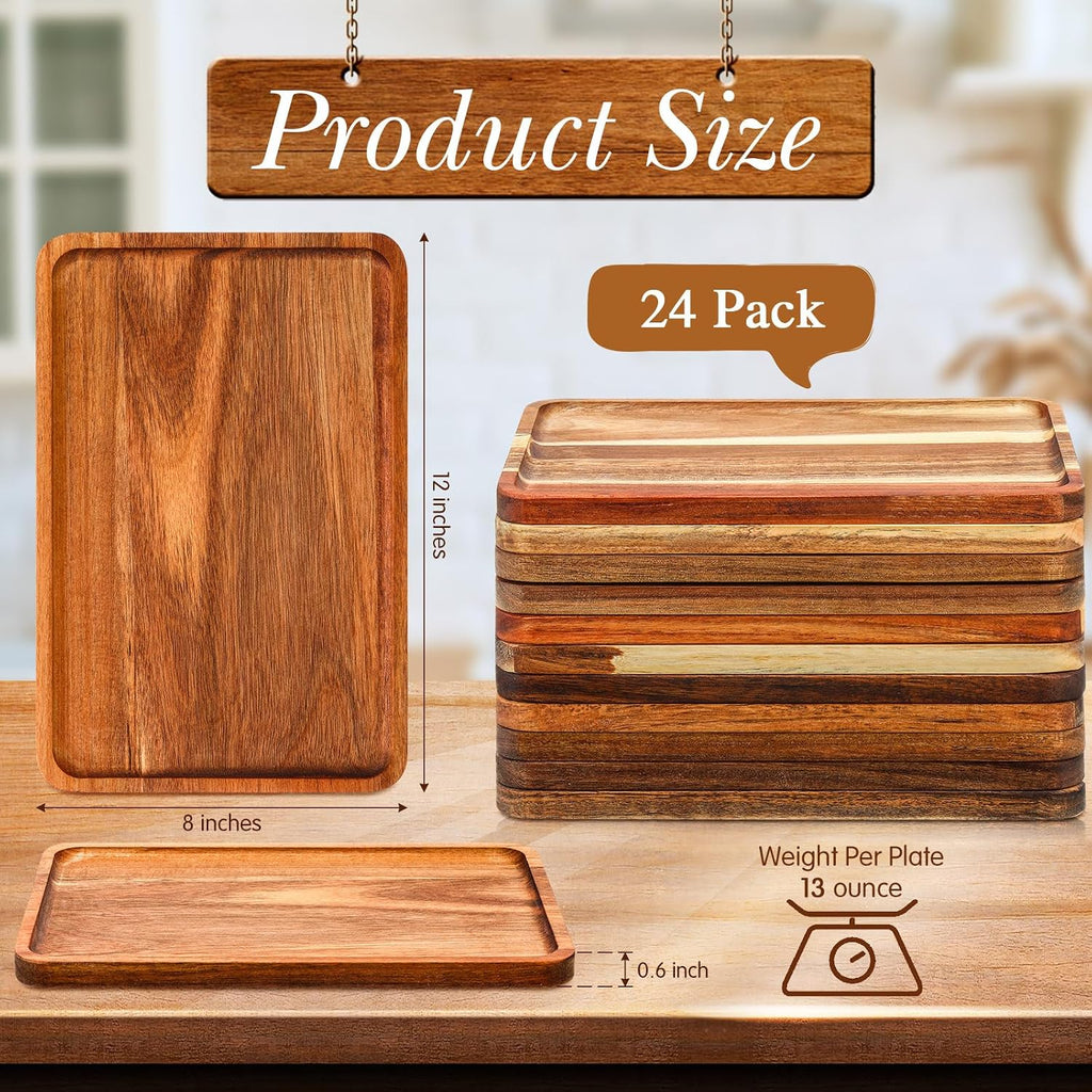 roshtia 24 pcs acacia wood serving tray dinner shown in use