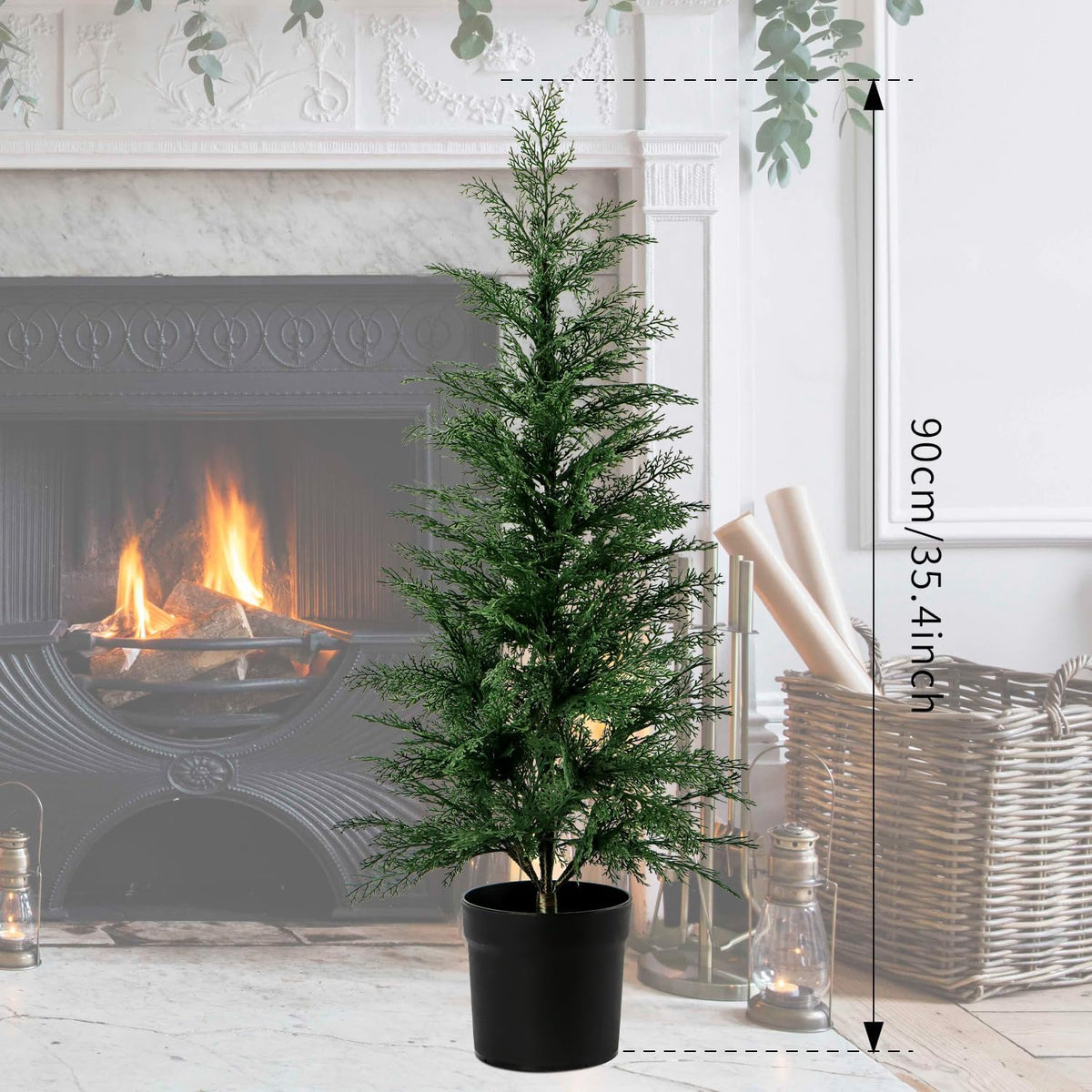 3FT Artificial Cedar Topiary Trees for Indoor Outdoors, Potted Fake Cypress Christmas Trees Faux Cedar Pines Evergreen Plants for Home Front Porch Decor (1, Green)