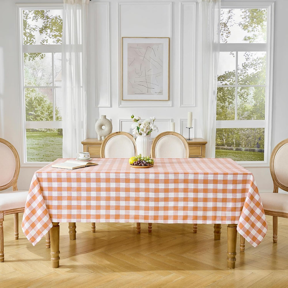 Orange Gingham Tablecloth, 60 x 90 Inch Rectangle Thanksgiving Table Cover
