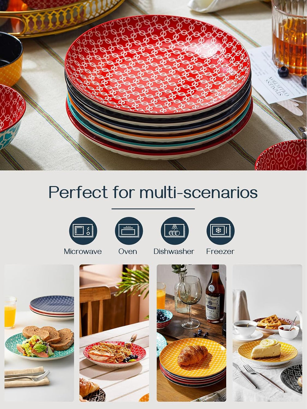DOWAN 8.5" Salad Plates Set of 6, Ceramic Dessert Plate for Appetizer, S...
