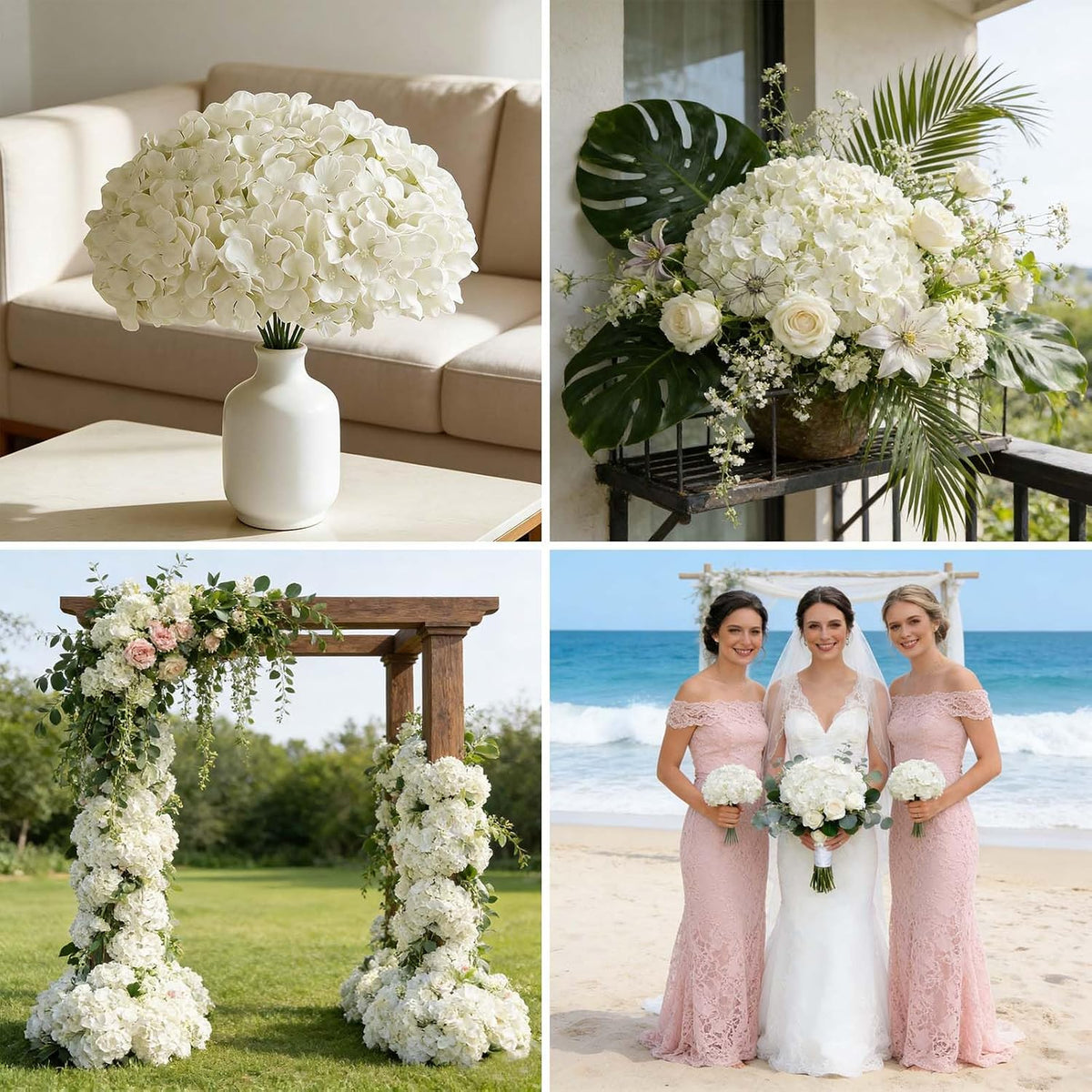 100 PCS White Hydrangea Artificial Flowers, Faux Hydrangea Flowers, Fake Hydrangeas, Silk Hydrangea Flowers with Stems, White Artificial Flowers Bulk for Wedding Party Decor Bulk Artificial Flowers
