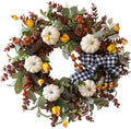 WANNA-CUL 24 Inch Farmhouse Fall Wreath for Front Door with White Pumpkins