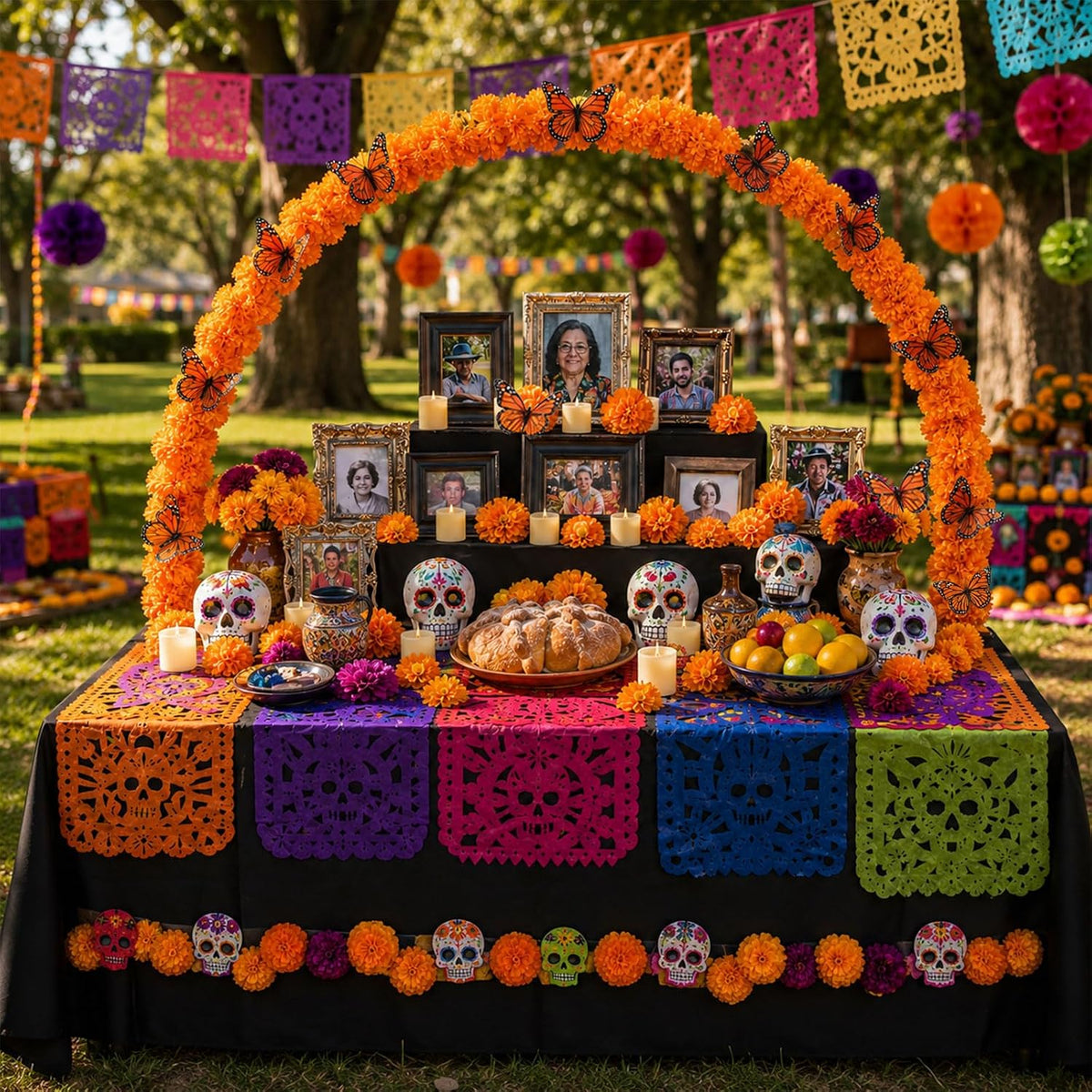 Marigold Table Arch Kit for Day of the Dead Decor with Adjustable PVC Arch