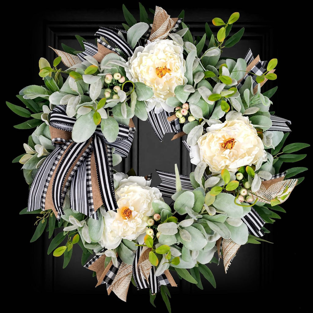 WREATHOME Lambs Ear Wreaths for Farmhouse Front Door Outside Year Round