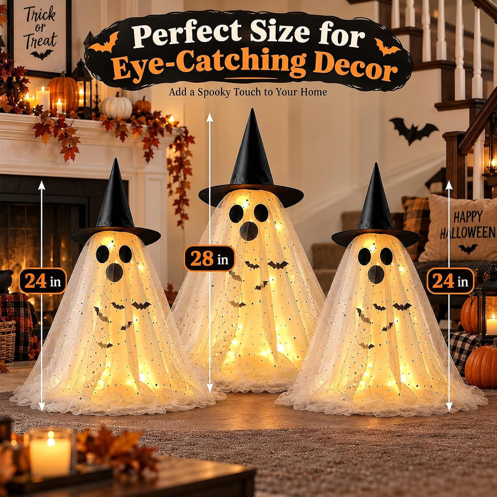 3 Pack Light Up Ghosts Halloween Decorations Indoor Home Table & Outdoor