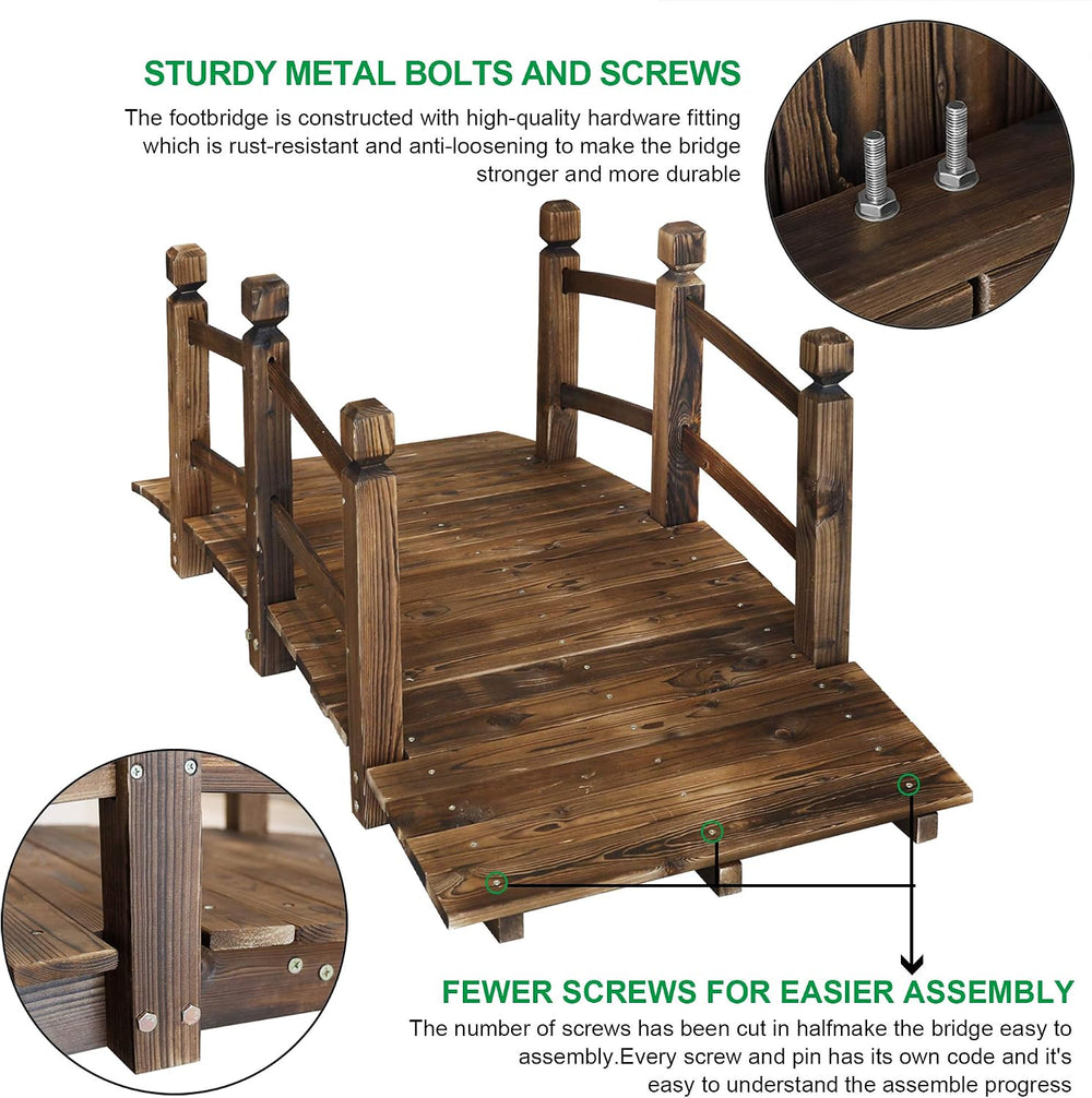 5FT Wooden Garden Bridge Arch Stained Finish Footbridge Decorative Backyard B...