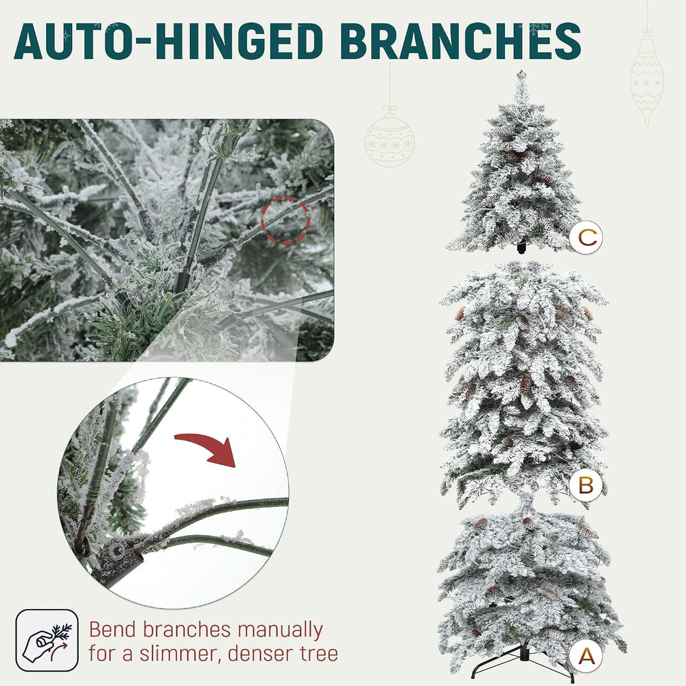 YITAHOME 7.5ft Prelit Flocked Drooping Pencil Christmas Tree with Pine Cone